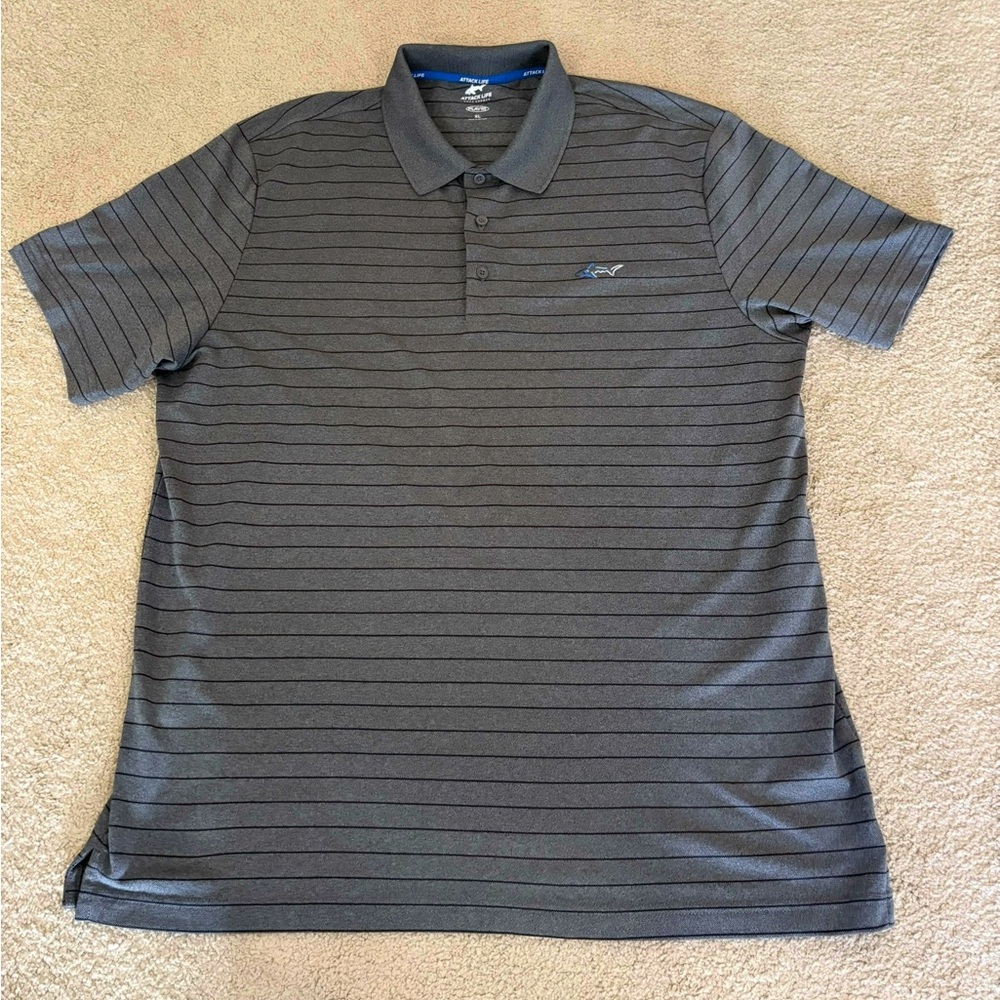 Gray Performance Polo Shirt with Stripes